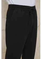 firststops Men's Black Linen Loose Cut Comfortable Fit Trousers