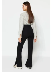  Collection Black Side Slits Flare/Spanish Leg High Waist Knitted Trousers TWOSS23PL00134