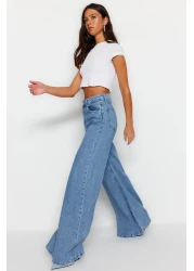  Collection جينز بالازو أزرق عالي الخصر وواسع الساق - TWOSS23JE00286