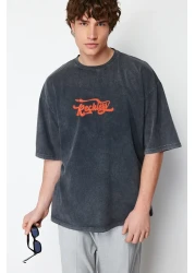  Collection Anthracite Color Oversize Printed Cotton T-Shirt - TMNSS24TS00120