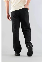 bombe Men's Black Linen Trousers Comfortable Fit Belted Drawstring Elastic Waist Linen Trousers