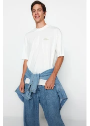  Collection Oversize Ecru Cotton T-Shirt - Minimal Text Printed TMNSS23TS00084