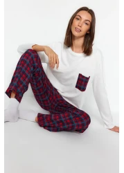  Collection طقم بيجامة منقوشة باللون الأبيض 100% من القطن - تفاصيل الجيب، THMAW24PT00228