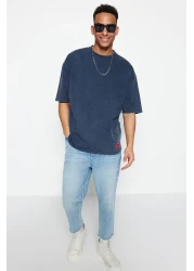  Collection تي شيرت إنديجو كبير الحجم 100% قطن بتأثير باهت PremiumTMNSS23TS00153