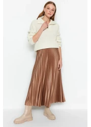  Collection Mink Pleated Maxi Flexible Knitted Skirt TWOSS24ET00041