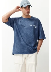  Collection تي شيرت قطني كبير الحجم بطبعة نيلي - TMNSS23TS00166