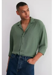  Collection Apaş Collar Khaki Oversize Summer Linen Shirt - TMNSS23GO00053