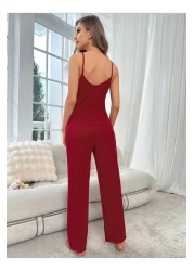 Aura ZEHRA طقم نسائي بحمالات من الدانتيل باللون العنابي