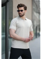 Madmext Beige Polo Neck Knitwear Men's T-Shirt E7417