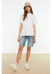  Collection White 100% Cotton Basic Regular/Normal Fit Stand Collar Knitted T-Shirt Twoaw20Ts0096