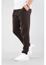 bombe Men's Brown Casual Boyfriend Drawstring Cotton Jogger Pants with Elastic Waist