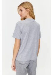  Collection Black-Grey Melange 2-Pack Basic Stand-Up Collar Knitted T-Shirt TWOSS20TS1500