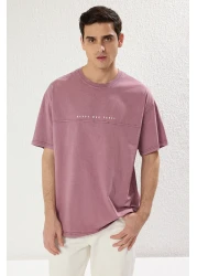  Collection Purple Oversize/Wide Cut Faded Effect Text Printed 100% Cotton Tuck Fabric T-Shirt Tmnss23Ts00174