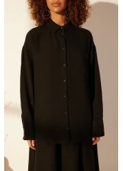  Collection Black 100% Linen Oversize Shirt TWOSS23GO00443