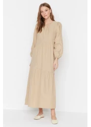  Modest Mink Gathering Detailed Cotton Wide Fit Woven Dress TCTSS21EL3470