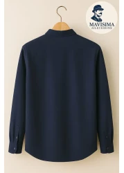 mavisima erkek giyimi قميص فضفاض بأكمام طويلة وأزرار باللون الأزرق الداكن للرجال | ملاءمة مريحة - تصميم أنيق