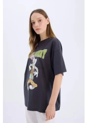 Defacto Coool Looney Tunes Oversize Wide Fit Crew Neck Short Sleeve T-Shirt D9129Ax25Sm