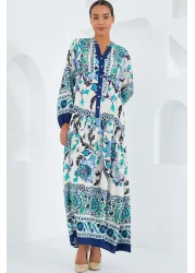 Bigdart فستان حجاب نسائي من الفيسكوز باللون الأزرق الداكن والأخضر - 2423