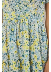  Collection Yellow Floral Printed Double Breasted Stretchy Skater/Waist Cut Midi Knitted Dress Twoss24El00417