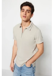  Collection Premium Stone Regular/Normal Cut Pique Zip-Up Polo Neck T-Shirt Tmnss23Po00019