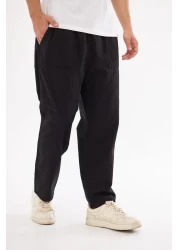 NASIFOĞLU GİYİM بنطلون كتان أسود - مقاس فضفاض مريح، 100% قطن، يحافظ على البرودة، بنطلون رجالي بخصر مطاطي