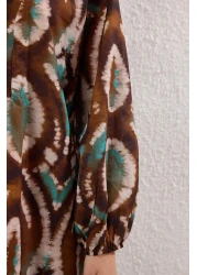  Collection فستان شاطئ طويل منسوج بأكمام طويلة من القطن بنسبة 100% مع طباعة عرقية TBESS25EL00019