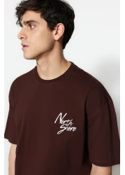  Collection تي شيرت قطني مطبوع كبير الحجم باللون البني - TMNSS20TS1099