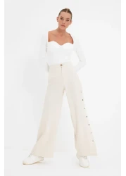  Collection Wide Leg and Buttons Side Woven Fabric Pants - Twoss20Pl0398