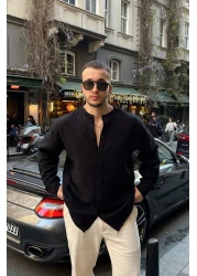 Livio Ferri Tokma Men's Summer Cotton Shirt with Stand Collar and Buttoned Comfortable Fit