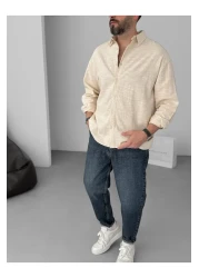BYBASICMAN Beige Flame Long Sleeve Shirt Yp-5001