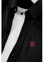  Collection Black Regular Fit Embroidery Detail Smart Shirt Tmnaw25Go00036