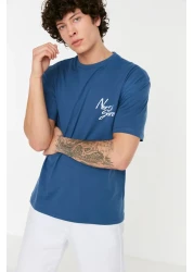  Collection Indigo Crew Neck Printed Wide Cut Cotton T-Shirt - Tmnss20Ts1099