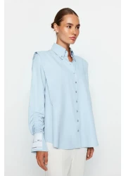  Collection Sagaza Studio Light Blue Poplin Shirt - Drawstring Detail, Woven TPRAW22GO1191