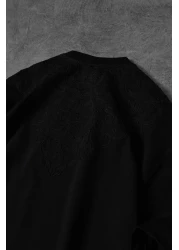 Slatra Men's Black Goodly Collar Embroidered Tona Tone Oversize Tshirt