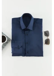  Collection Navy Blue Slim Fit Easy Ironable Smart Men's Shirt Tmnaw24Go00096