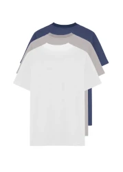  Collection تي شيرت رمادي-إكرو-نيلي نحيف/نحيف برقبة دائرية أساسي 100% قطن 3 قطع TMNSS19BO0007