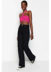  Collection جينز أسود عالي الخصر بأرجل واسعة TWOSS23JE00068