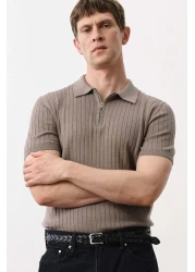 H&M Slim Fit Rib-knit Polo Shirt