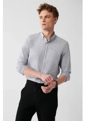 Avva Men's Black Easy-Iron Buttoned Collar Dobby Shirt A31Y2064