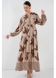 Bigdart 2423 Authentic Patterned Hijab Dress - F.Beige