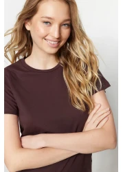  Collection Brown-Beige 100% Cotton 2-Pack Basic Crew Neck Knitted T-Shirt TWOSS20TS0141