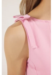  Collection Pink Zero Sleeve Peplum Waist Hugging Shoulder Bow Detail Knitted Blouse Twoss25Bz00482