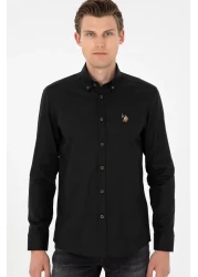 U.S. Polo Assn. قميص أساسي أسود بأكمام طويلة للرجال 50293847 -VR046