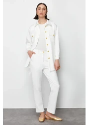  Modest Ecru Gold Scuba Button Detailed Top and Bottom Set - TCTSS24US00017