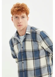  Collection Winter Lumberjack Navy Blue Checked Shirt - Regular Fit TMNAW21GO0730