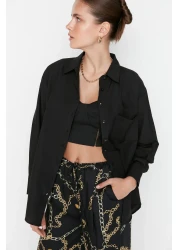  Collection Black Single Pocket Boyfriend/Wide Fit Cotton Woven Shirt TWOAW20GO0115