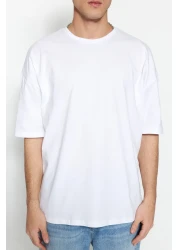  Collection White Oversize Cotton Short Sleeve Basic T-Shirt