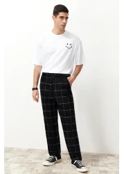 Edit by  Black Slim Fit Plaid Woven Men's Fabric Trousers Tedaw25Pl00006