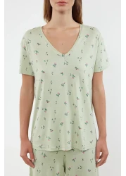  Collection Colorful Flower Patterned Mint Knitted Pajamas Set - THMSS24PT00231