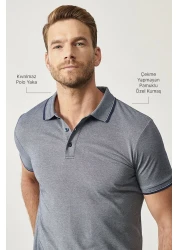 AC&Co / Altınyıldız Classics Navy Blue Slim Fit Polo Collar Men's T-Shirt - Non-Shrinkable Cotton Fabric